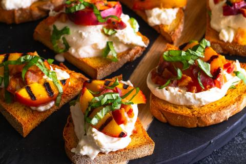 Grilled Peach and Burrata Crostini