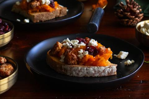 Sliced Butternut Squash and Pecan Crostini